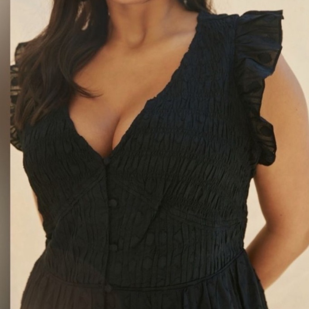 🕶️Anthropologie Black Peregrine Mini Dress Lined Pockets XL - Picture 2 of 8